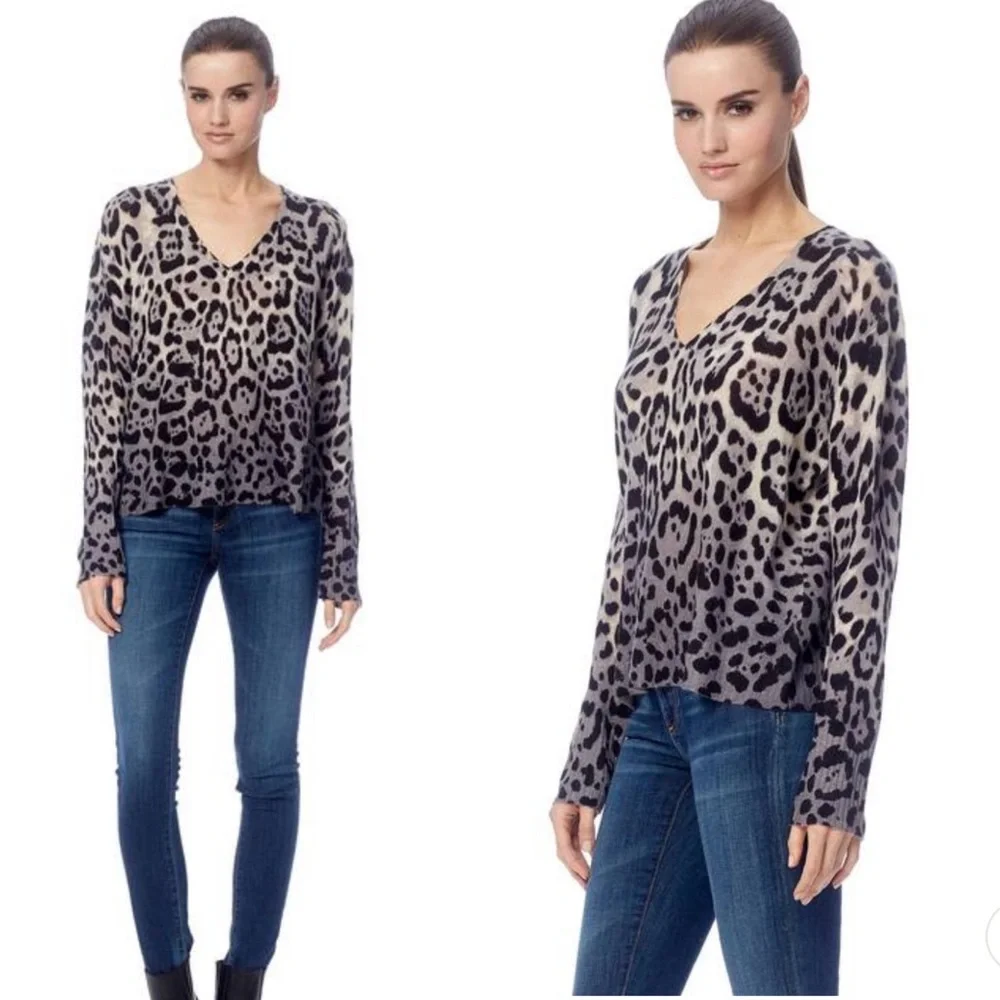 360 Cashmere Lauren Leopard Print Ombré 100% Cashmere Sweater Sz XS